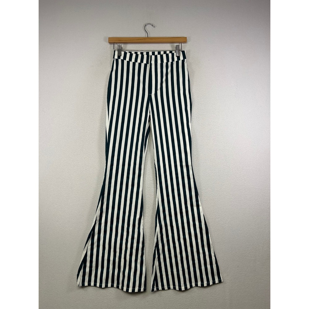 Retro Mod Beetlejuice Klesis Womens Small Green Striped High Rise Flare Pantβ